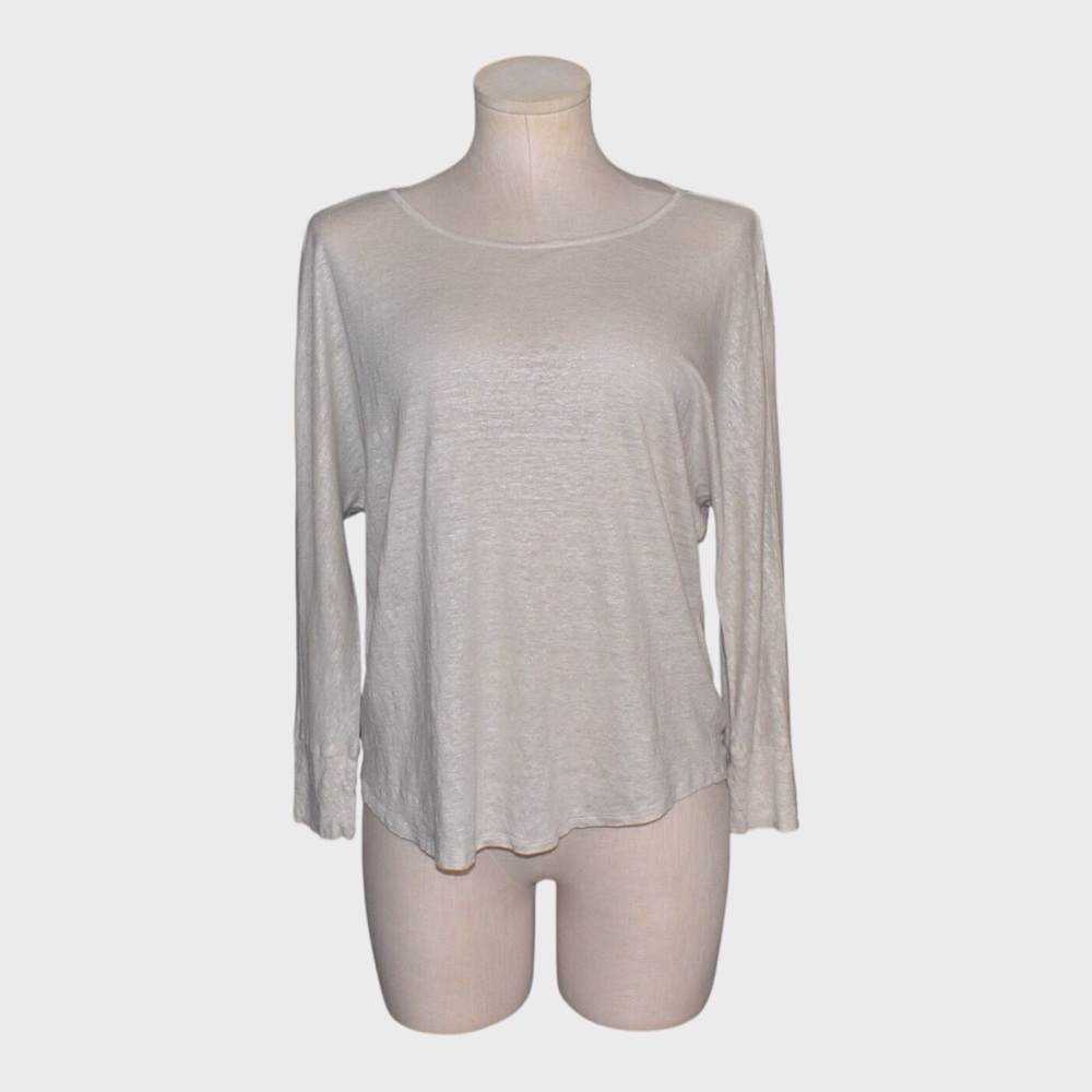 Joie Shimmery Linen Long Sleeve Top Metallic‎ Sheer Tee